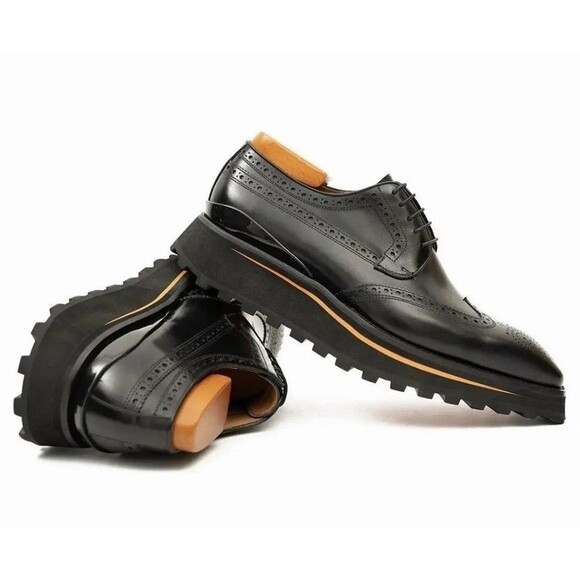 Divinch 6CM Heel Chunky Platform Brogues Black Calfskin Wingtip Derby 2886B Sz 8 main image 7